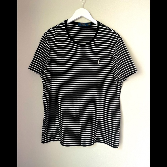 Polo Ralph Lauren Other - Polo Ralph Lauren Black and White Striped V-neck Cotton Tee Shirt Men’s XL 🖤